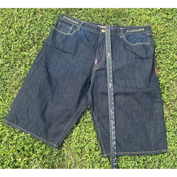 Christian Audigier Ed Hardy Shorts Mens 44 Blue Denim Embroidered Skull Rose - Picture 8 of 16